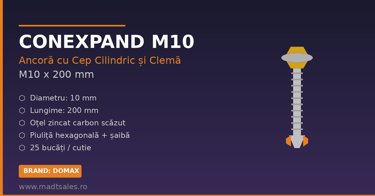 Conexpand M10 cu Cep Cilindric și Clemă M10x200 – Ghid Complet de Utilizare și Beneficii